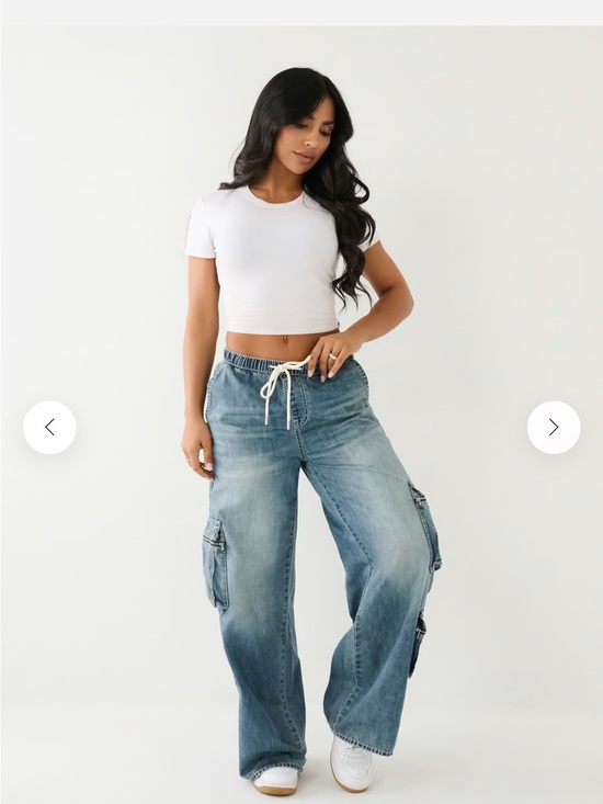 True Religion Denim - True Religion Light Blue Wide-Leg Cargo Jeans for Women